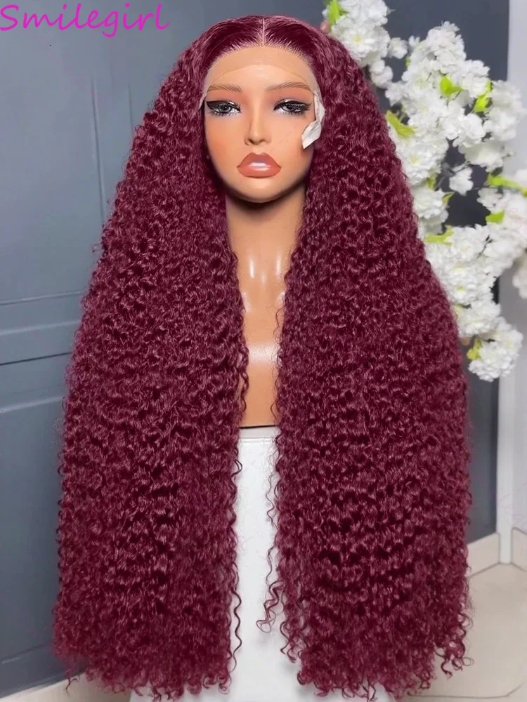 200 الكثافة 99J بورجوندي 30 38 بوصة موجة عميقة 13x6 الدانتيل شعر مستعار أمامي مجعد أحمر اللون 13x4 HD الدانتيل الشفاف أمامي الشعر البشري