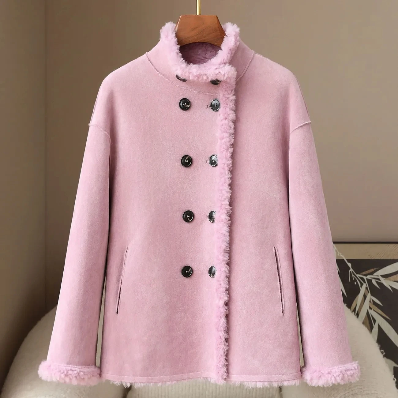 2026 Autumn/Winter New Stand Collar Two Sided Sheepskin Coat Women's Warm Wool Particle Fur Coat Female Thick Short Overcoat Top