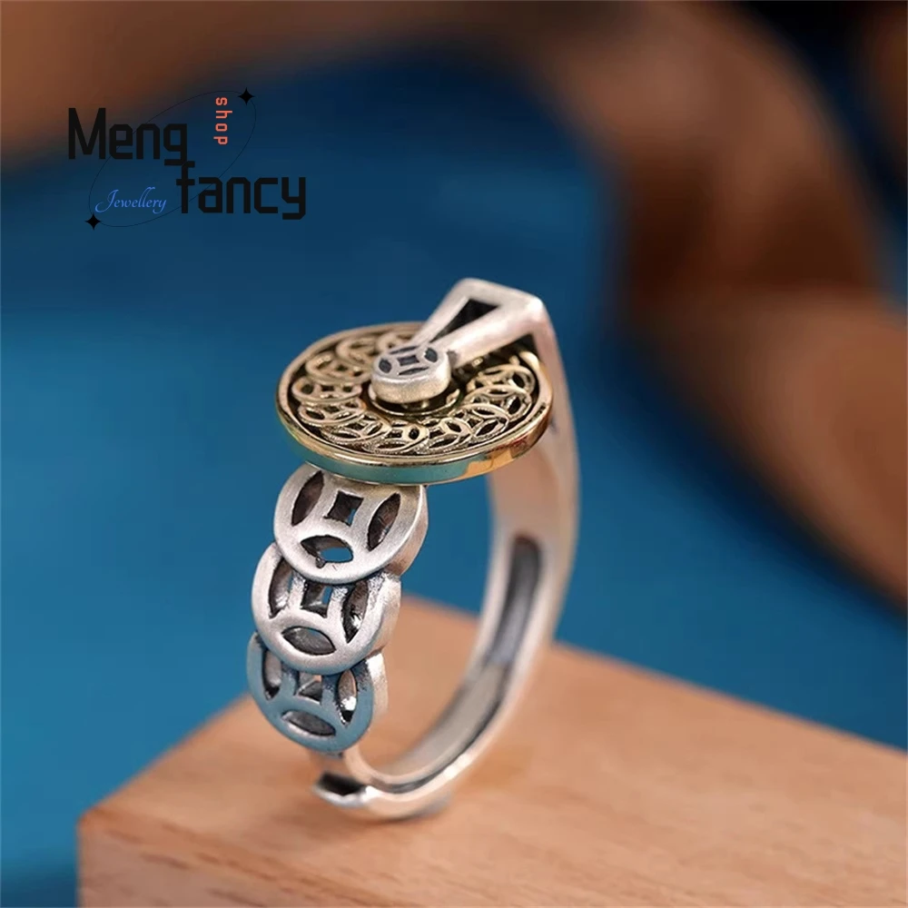 

High-Grade Vintage Matte Coin Ring Rotating Property Opening Ladies Ring Luxury Quality Jewelry Exquisite Elegant Popular Luxury