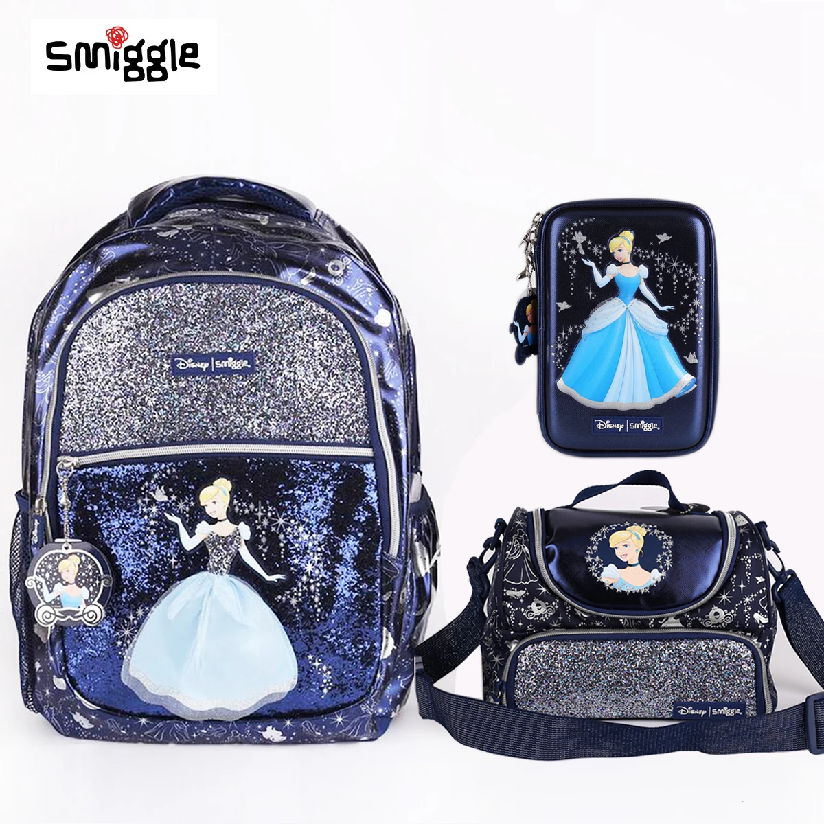 MINISO Smiggle Mochila de princesa para niñas, Mochila escolar para niños, mochilas para estudiantes de gran capacidad con fiambrera, caja de bolígrafos