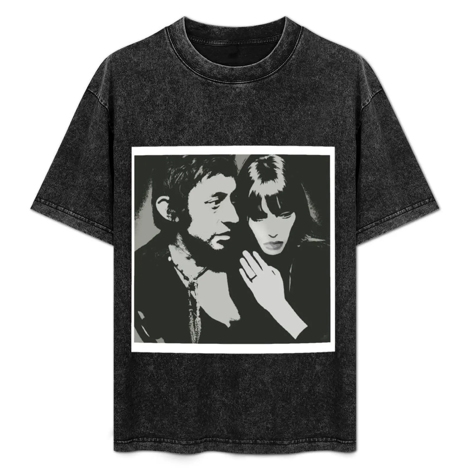 Camiseta con retrato en blanco y negro de Serge Gainsbourg y Jane Birkin, talla grande, informal, de manga corta