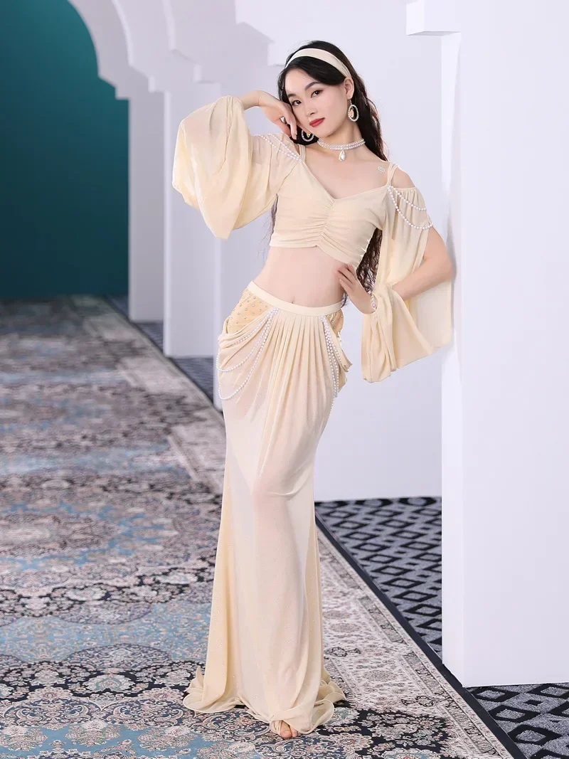 밸리 댄스 연습복 코트 초보자, 오리엔탈 댄스 롱 스커트, 여성 연습 세트, 무대 공연, 가을 신상