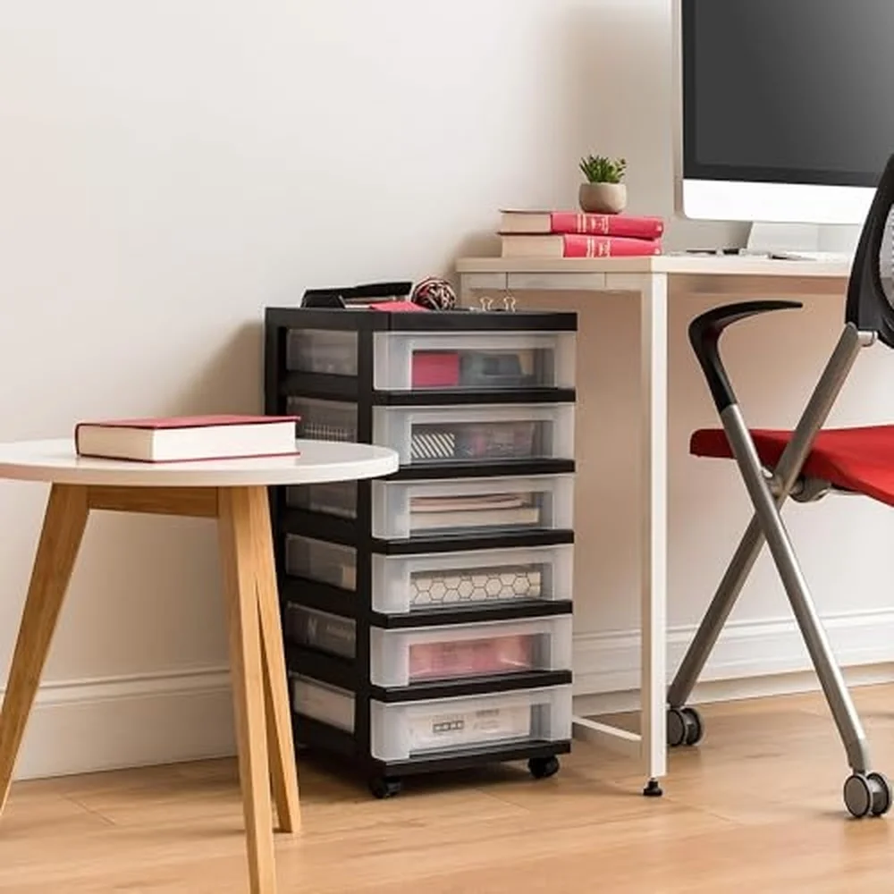7 Drawer Rolling Storage Cart with Wheels 2 Pack Black/Clear