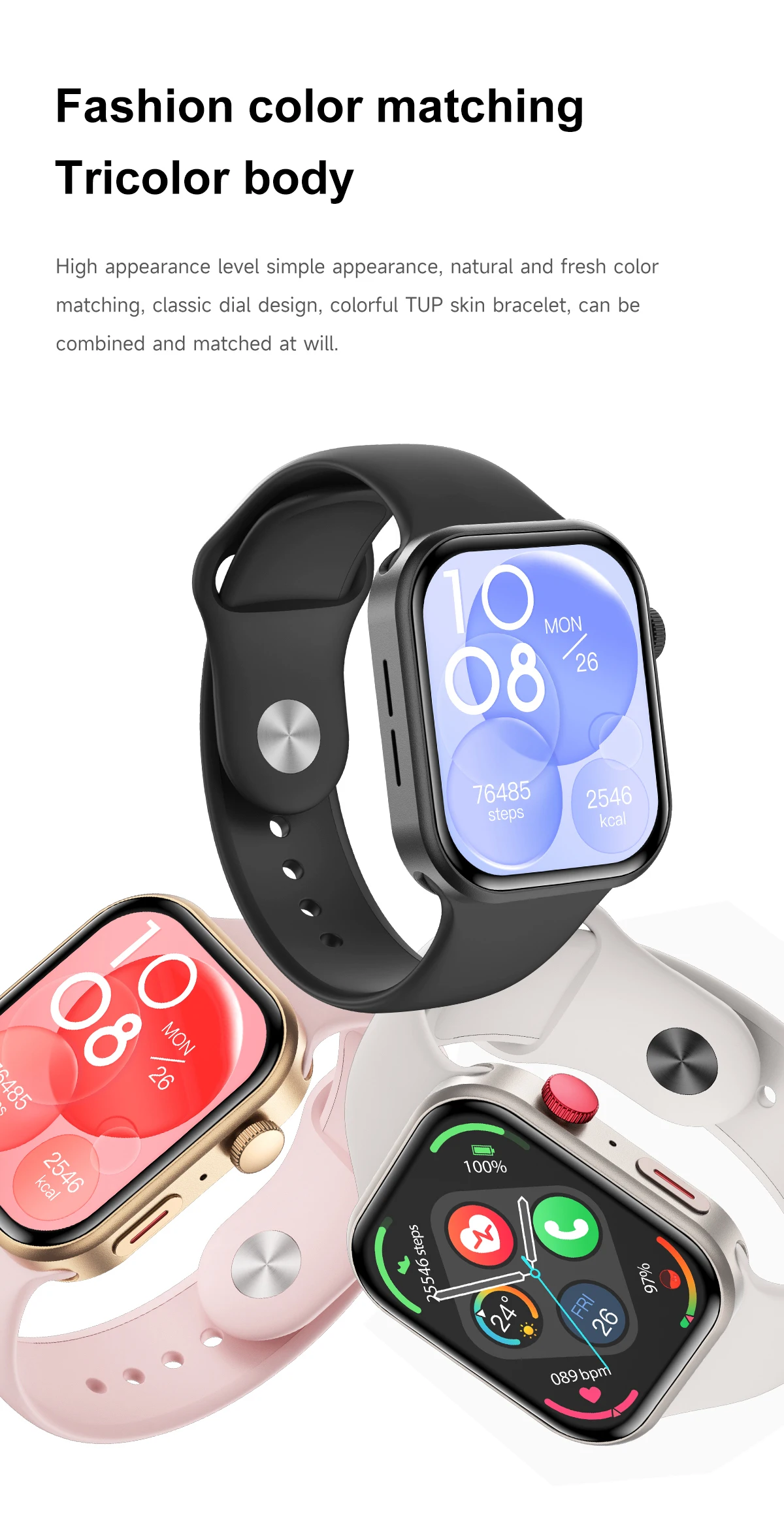 LIGE Ultra Smart Watch 3 Armbänder für Männer und Frauen, AMOLED, Herzfrequenz, Bluetooth, Anruf, Sport, Fitness, wasserdicht, Smartwatch für iOS und Android – Detail 9