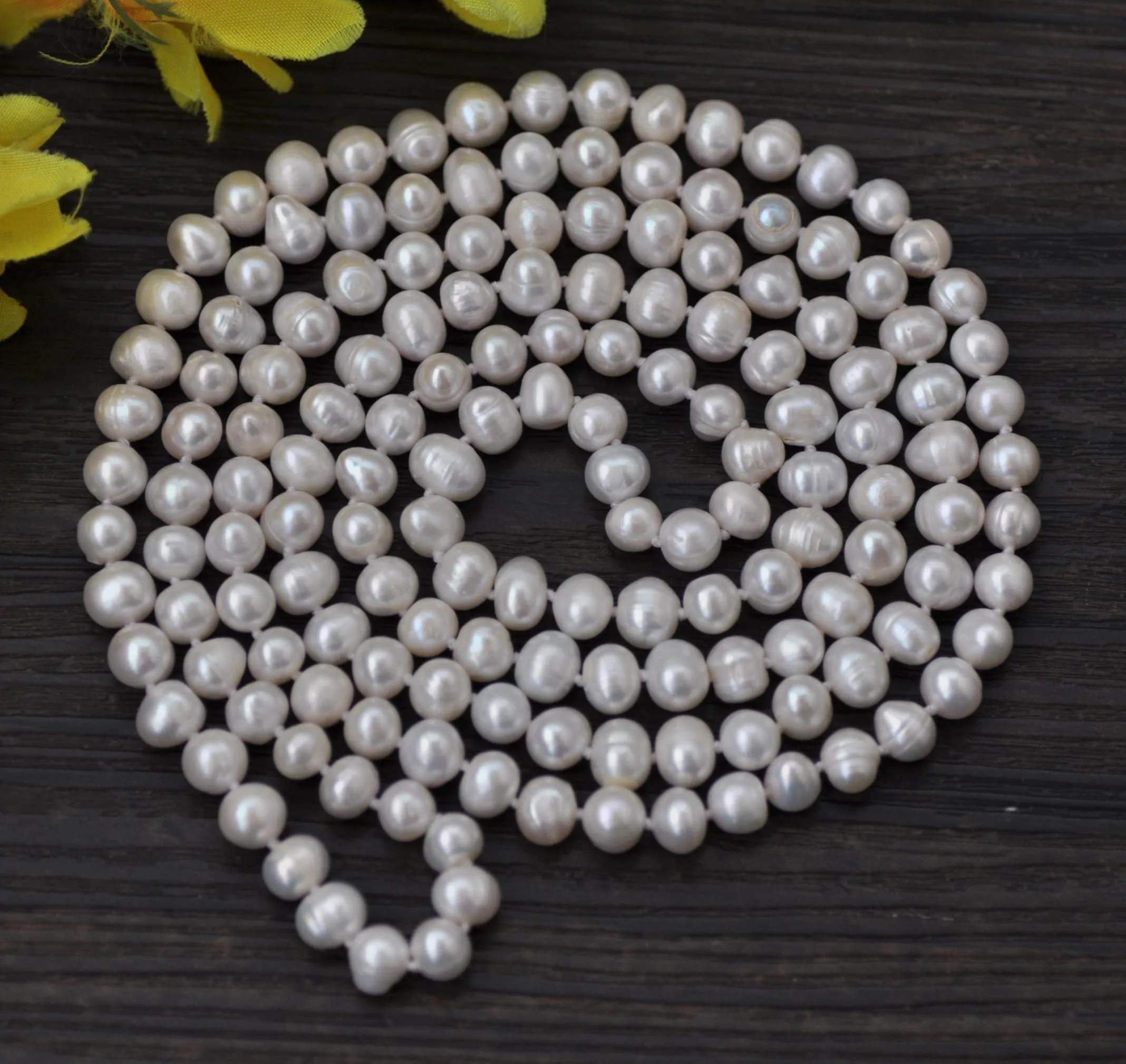 

Z13312 46" 8mm Natural White Round Freshwater Pearl Necklace Custom Jewelry