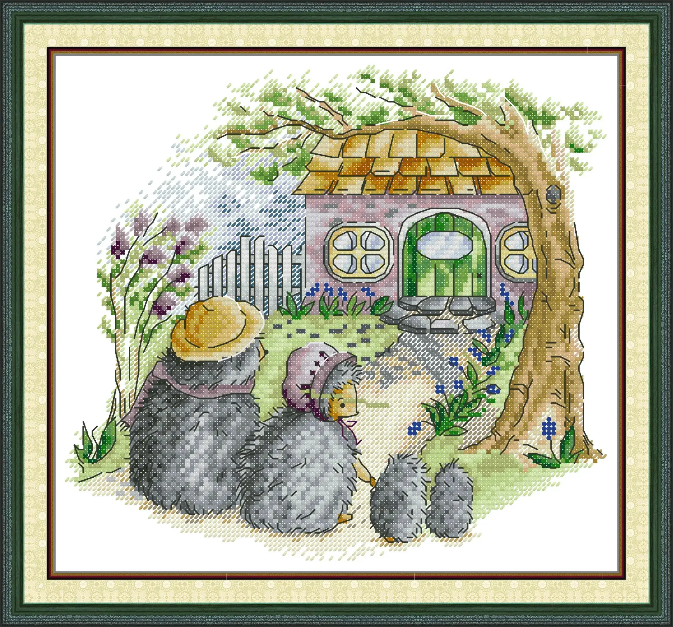 

Soulgift Stamped Pre-Printed Cross Stitch Kits, 9CT/11CT/14CT/16CT Fabric With DMC Threads, Easy To Follow - The Hedgehog Family