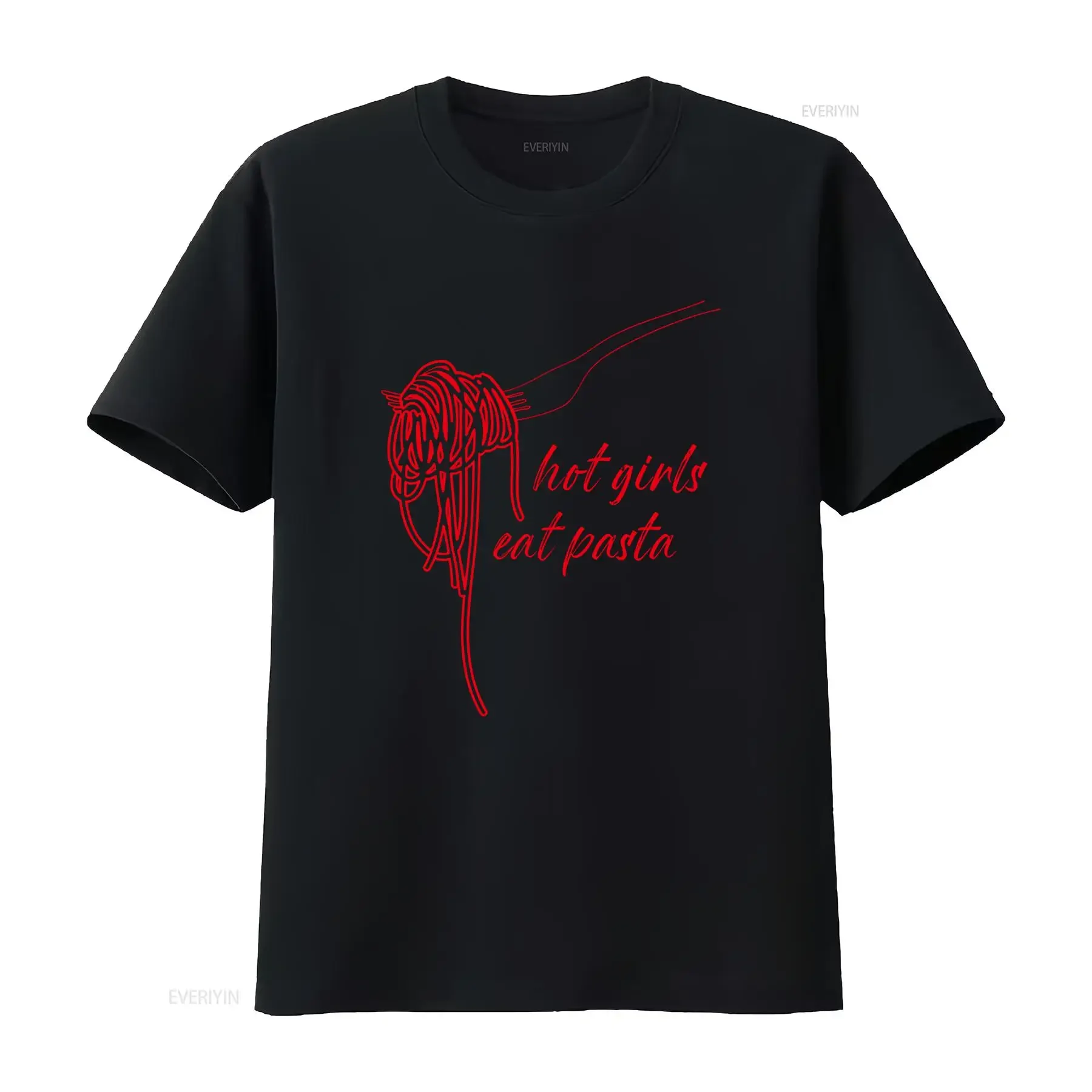 Funny Streetwear Hot Girls Eat Pasta Slogan Red Line Art Spaghetti Casual T Shirt vintage Washed streetwear Unisex Soft