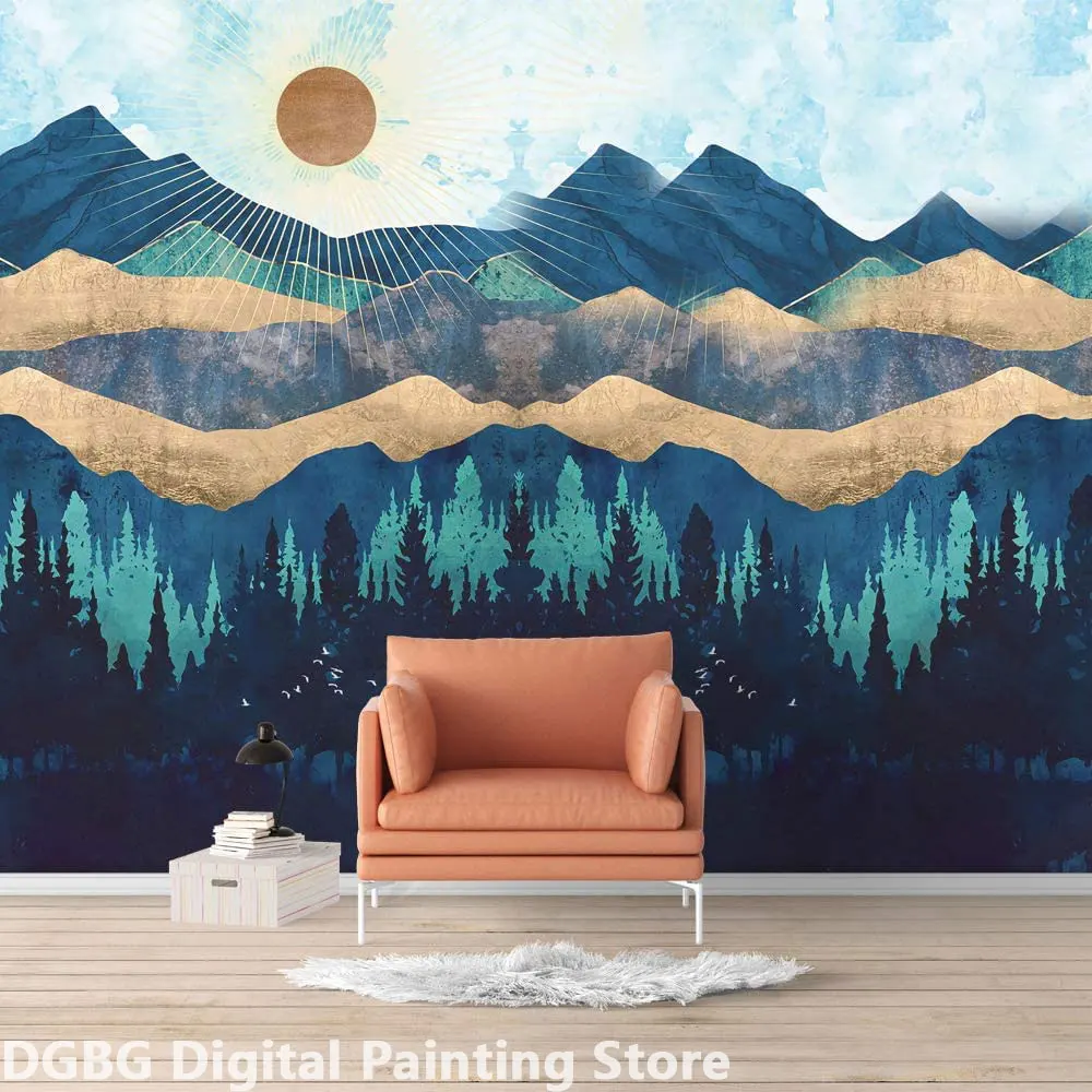 

Custom Murals Wallpaper Canvas Picture Wall Blue Interior Painting Poster Decoration Nordic Style Nature Landscape Illustrations