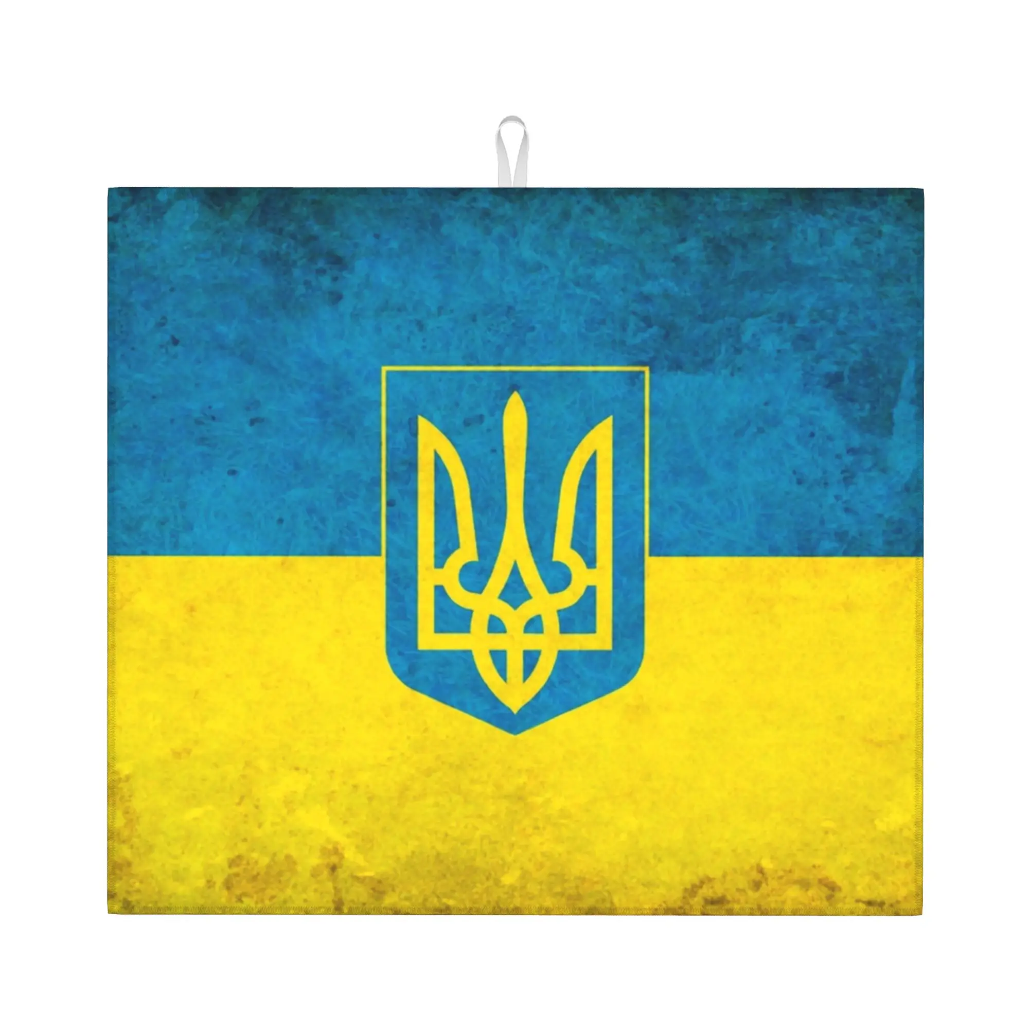 Coat Of Arms Ukraine Flag Drying Mat For Kitchen Waterproof Non‑Slip Oil Proof Reusable  Bathroom Countertop Protector Mat
