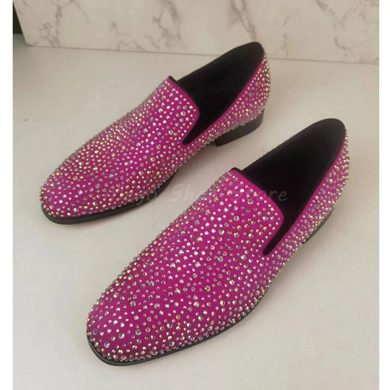 

Pink Rhinestone Decor Loafers Men's Shoes Luxury Brand Design Wedding Shoes Casual Business Formal Shoes Breathable Shoes Size47