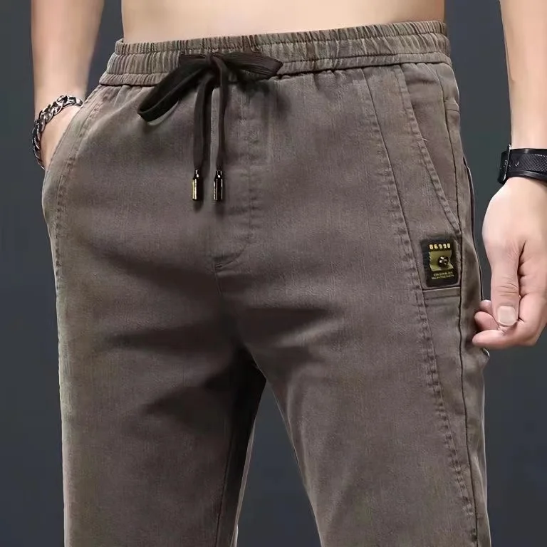 

Мужские повседневные широкие джинсы, эластичные прямые джинсы Harlan Sle, осень-весна, длинные брюки с высокой талией, удобные джинсовые брюки