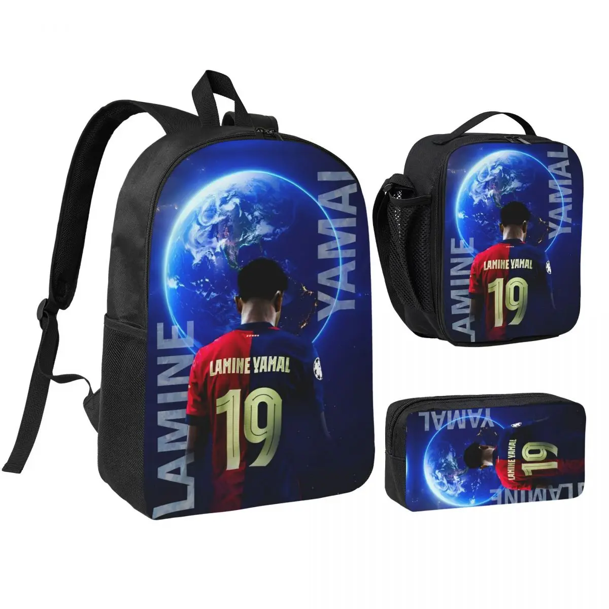 Number 19 Football Lamine Y-Yamal 3pecs/set Backpack for Student High School Shoulder Bag Lunch bag Pencil Case