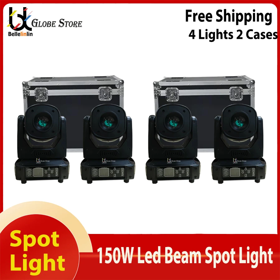 No Tax 4Pcs Professional DJ LED Moving Head High Power 150W Spot Beam Light With Roadcase DMX512 Control Stage Effects Lighting