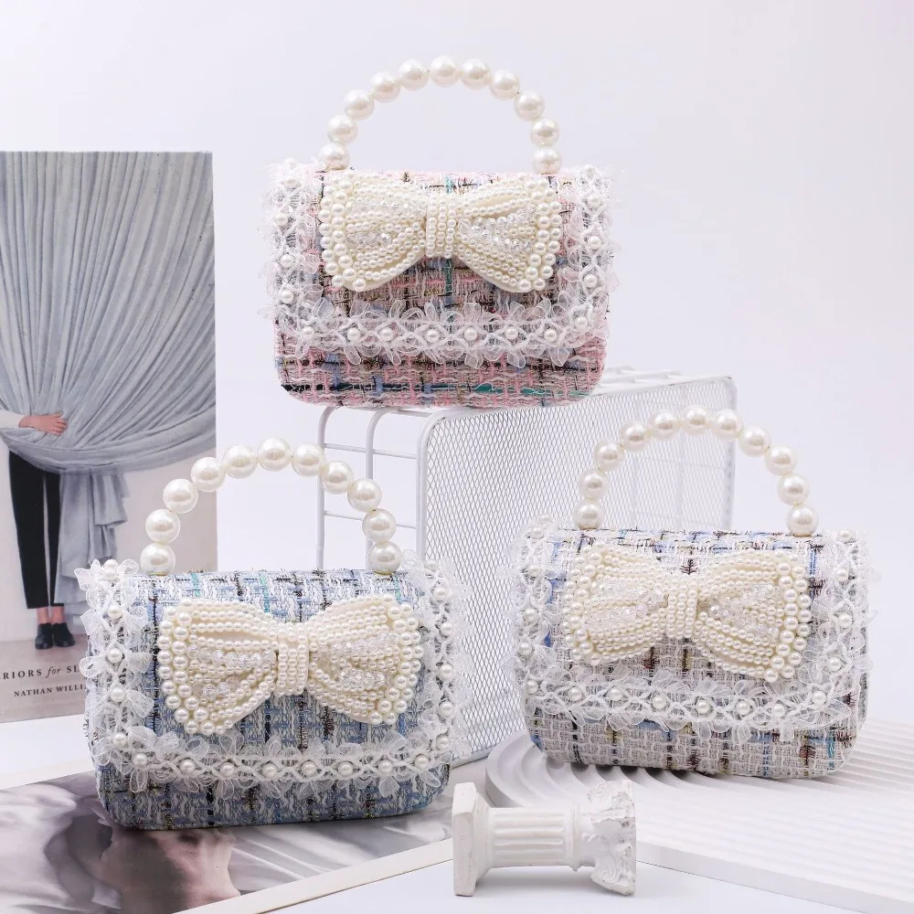 おしゃれな女の子用ハンドバッグ、シックなパールクロスボディバッグ、キュートなプリンセスショルダーバッグ（子供用）