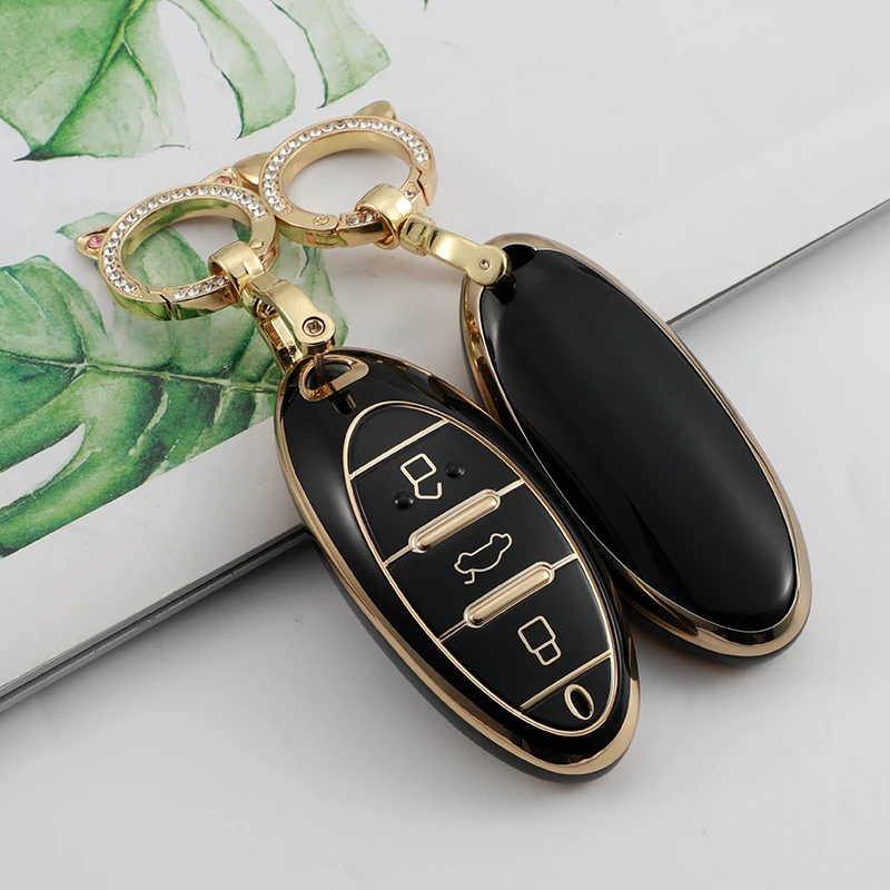 

For FAW Besturn T33 T77 T99 TPU Gold Edge Car Remote Key Case Bag Fob Shell Cover Holder Keychain Protector Accessories