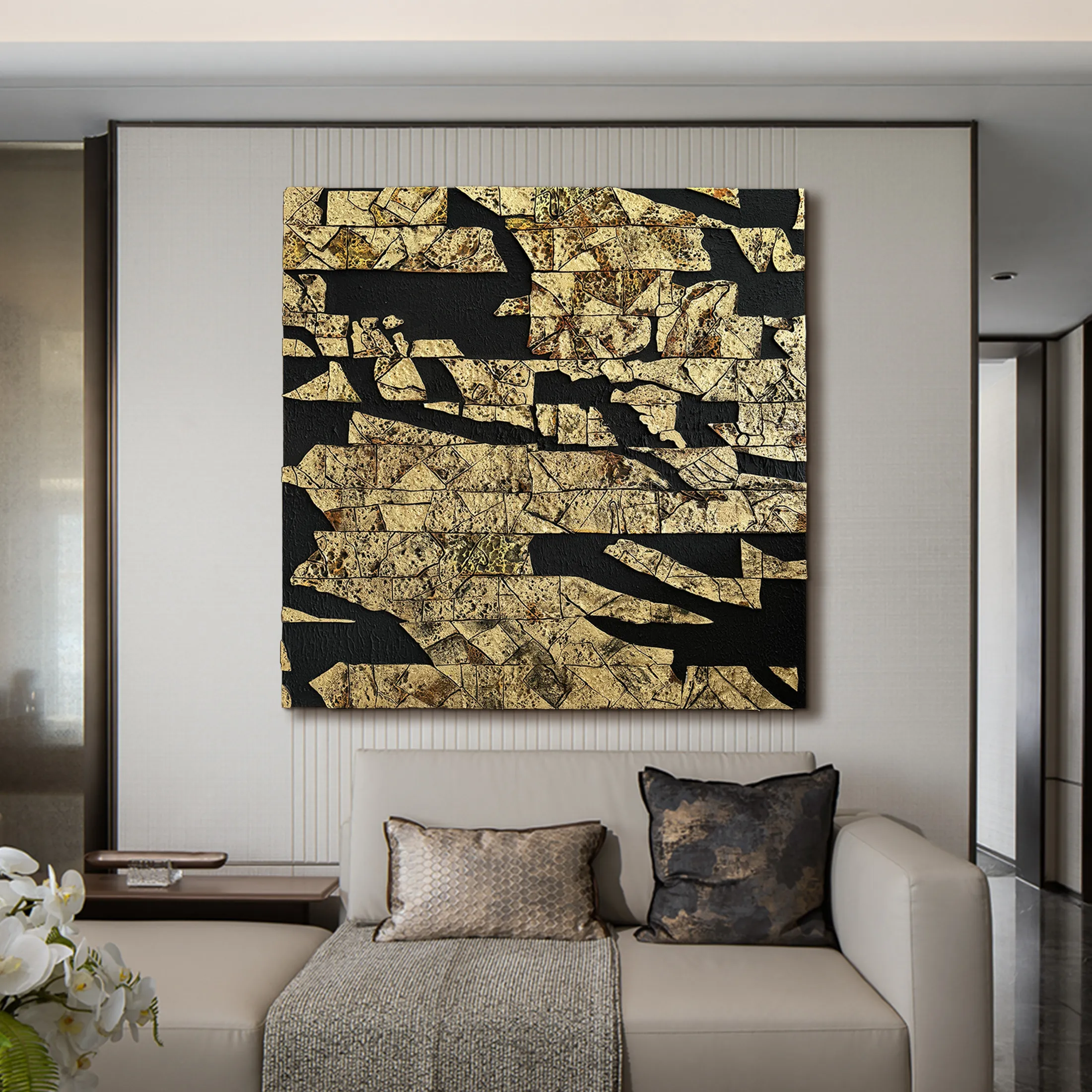 luxury decorative painting high sense living room hanging painting villa model room three-dimensional hand-painted texture mural