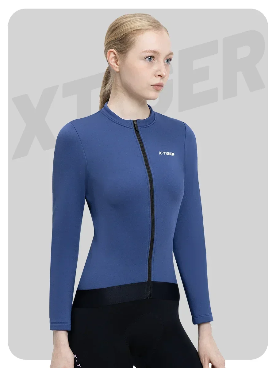 X-TIGER Damen Winter-Fleece-Radtrikot, langärmelig, winddicht, warm, Rennradjacke mit 3 Taschen, Fahrradbekleidung, Oberteile – Detail 14