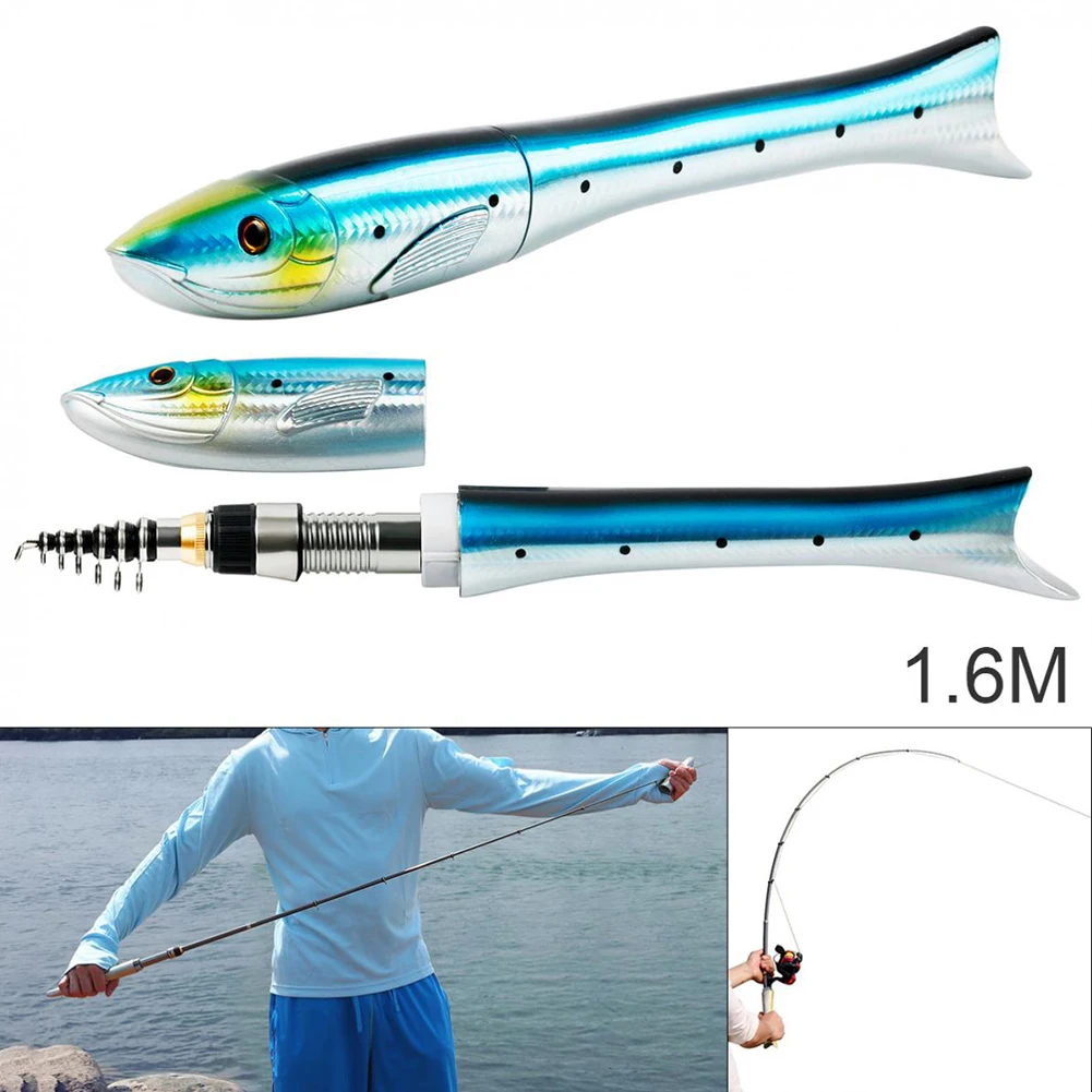 Fishing Rod Unique Fish Shaped Design Carbon Fiber Adjustable Length Fishing Rod and Reel Portable Closed Length Sections 7