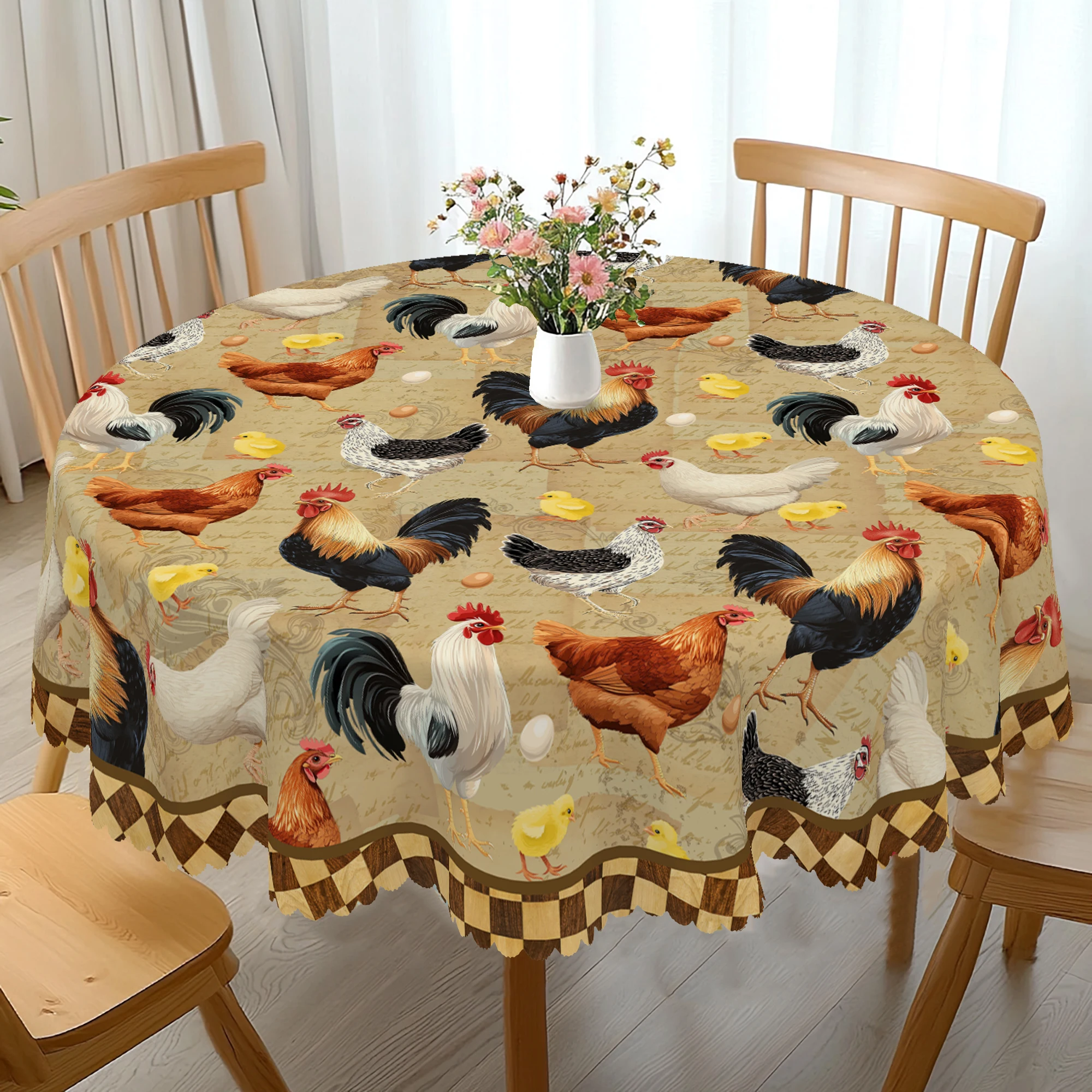 

Цельная круглая и прямоугольная скатерть в стиле ретро на фермерском доме, различные размеры, дизайн с принтом узора петуха, весна и лето, скатерть для кухни, пикника, кемпинга, идеально подходит для Пасхи, дня рождения, свадьбы, подарка