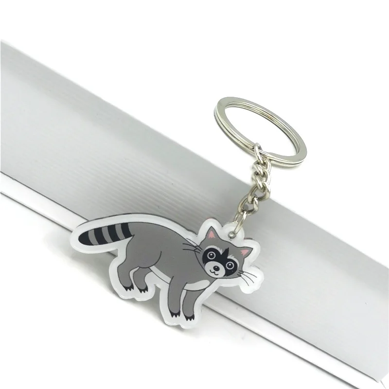 Raccoon Bear Acrylic key pendant cute cartoon animal girl key chain bag decorative pendant small car key chain Girl