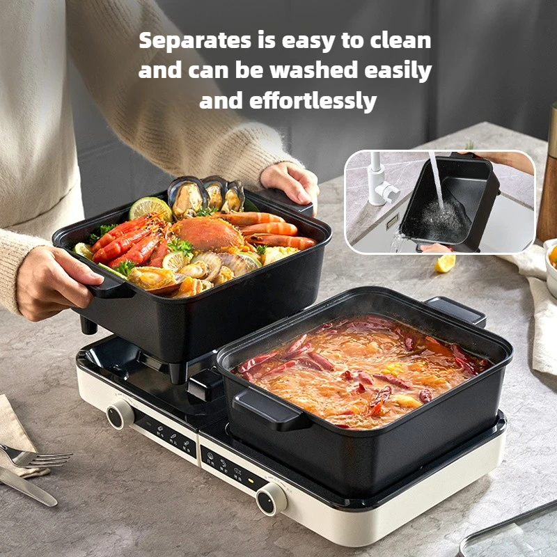 

220V 6L Multi-functional Electric Cooker 2 Flavor Hot Pot and Stir-fry with Large Capacity and Separable Inner Pot