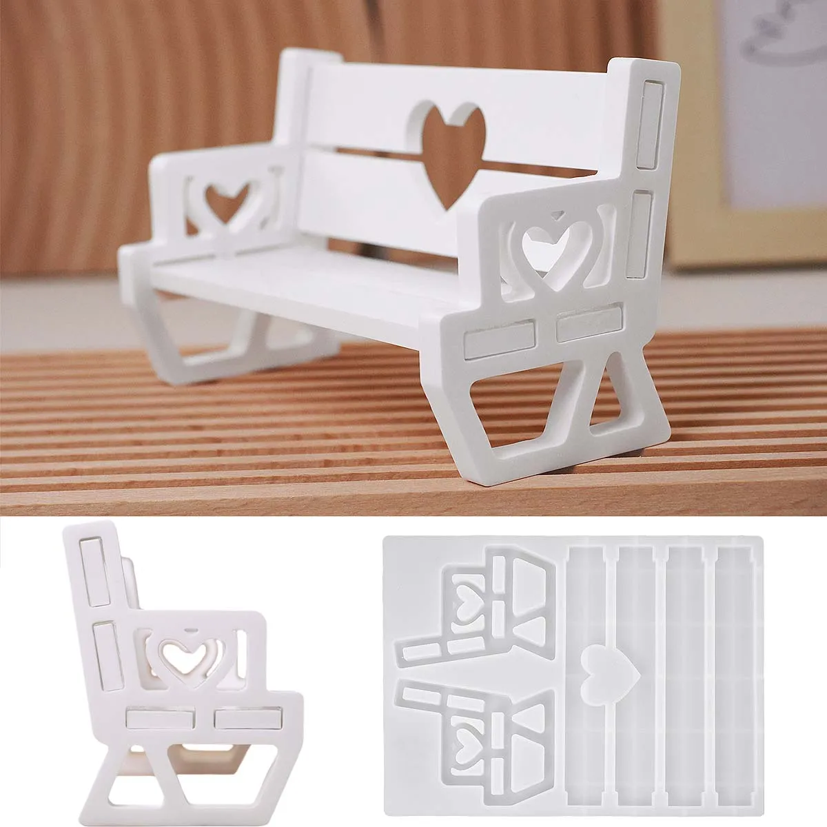Splicing Chair Silicone Mold DIY Heart Bench Rocking Chair Gypsum Craft Molds Concrete Resin Home Decor Ornaments Craft Gifts