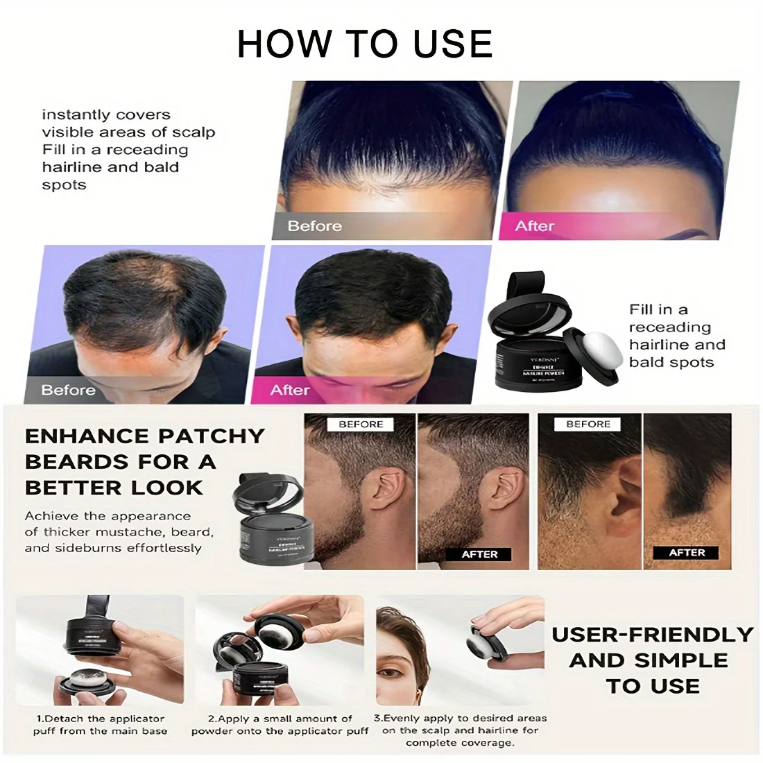 2pcs Set of Hairline Powder Plus Brush,Eyebrow Powder and Contouring and Three-in-one Combination with Chin Line Powder,48-hour