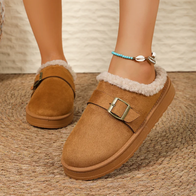 2026 Winter New Snow Boots for Women  Cashmere Warm Thick Soles Without Heel- Half Slipper Cotton Shoes for Women Big Size 36-43 view 3