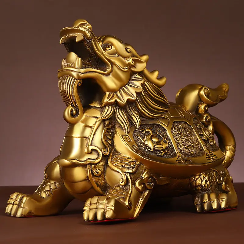 Brass Dragon Tortoise Home Living Room Entryway Decor Longevity Auspicious Ornament