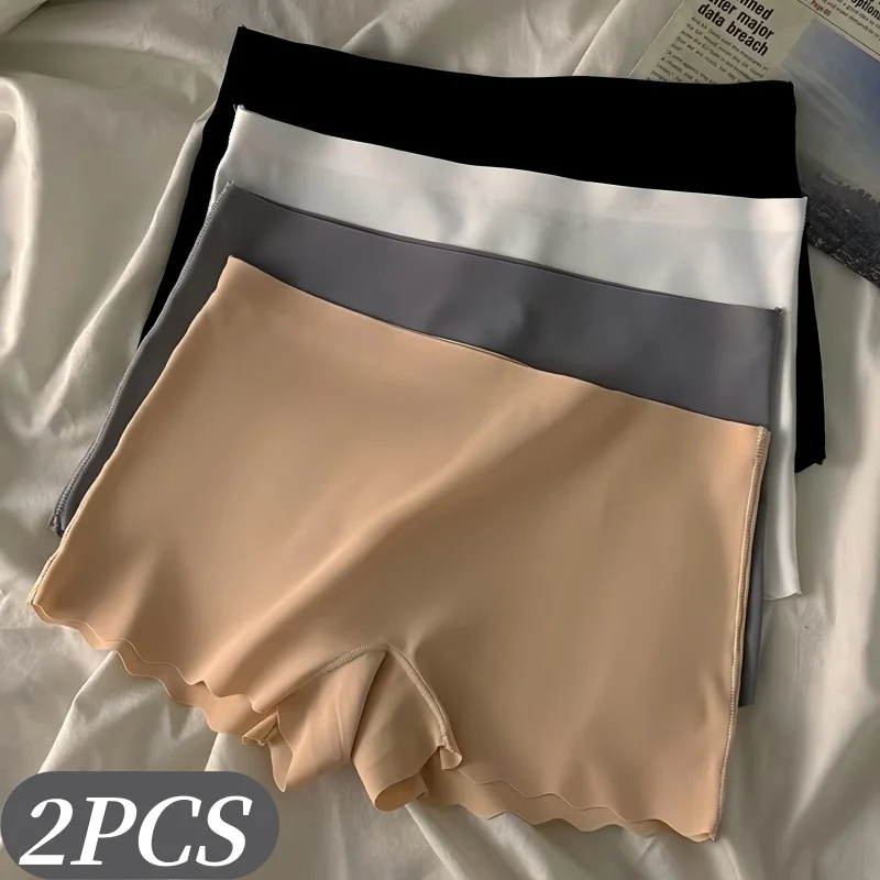 Image of 2-teiliges Set Damen Eisseiden-Boyshorts Nahtlose Unterwäsche Komfort-Sicherheitsshorts Niedrige Taille Boyshorts Sexy Dessous M-XL