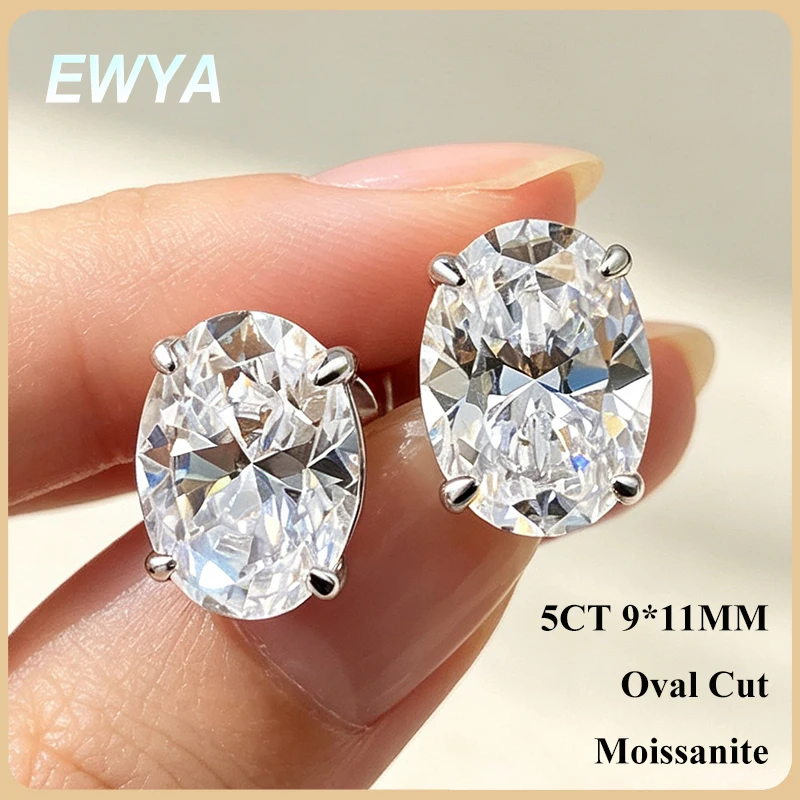 EWYA 5*7mm Oval Cut Ruby Emerald Moissanite Stud Earrings Lab Grown For Women Man Unisex Gemstone Party 925 Silver Earring Gift