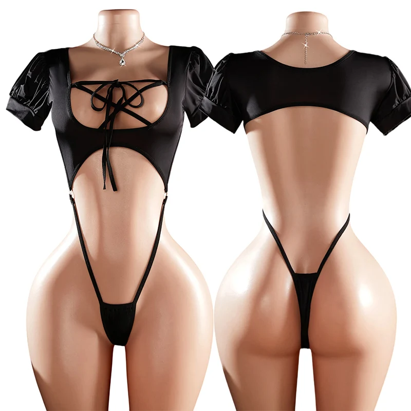 Women's Lingerie Passion Sex Pajamas Set Hot Babydoll Erotic Backless Crotch Bodysuit  Sexy Hollow Out Open Temptation Uniform