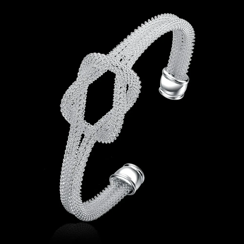 925 Sterling Silber Armbänder für Damen, eleganter geknoteter Netz-Armreif, verstellbarer Schmuck, Mode, Party, Weihnachtsgeschenke, Mädchen