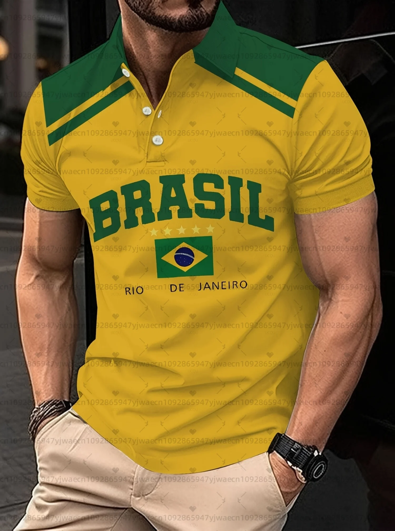 Camisa Polo 3D Plus Size Masculina e Feminina 2026 BRASIL, Camisa Polo Simples de Negócios com Manga Curta e Gola, Roupa Masculina para o Dia a Dia e 