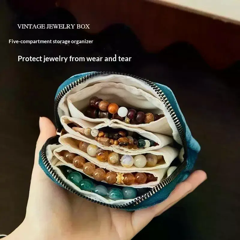 5-Layer Jewelry Storage Bag Velvet Jewelry Pouch Bags For Watch Bracelet Rings Earrings Portable Travel Jewelry Case