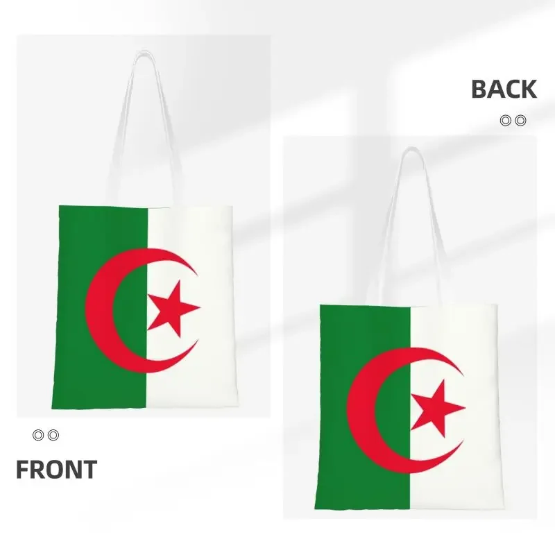 Reusable Algeria Flag Shopping Bag Women Canvas Shoulder Tote Bag Durable Groceries Shopper Bags