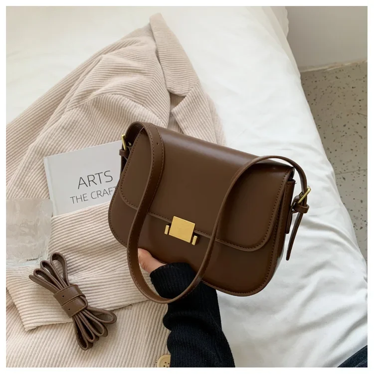 2024 Minimalist Brown handbags Underarm Shoulder Crossbody Bags For Women Genuine Cow Leather Handbag Fashion Small Square Bag