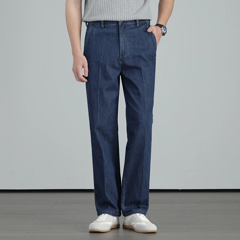 2026 Summer High Quality Clothing Men's Lightweight Straight Jeans Silk Lyocell Business Casual Thin Trousers Denim Pants