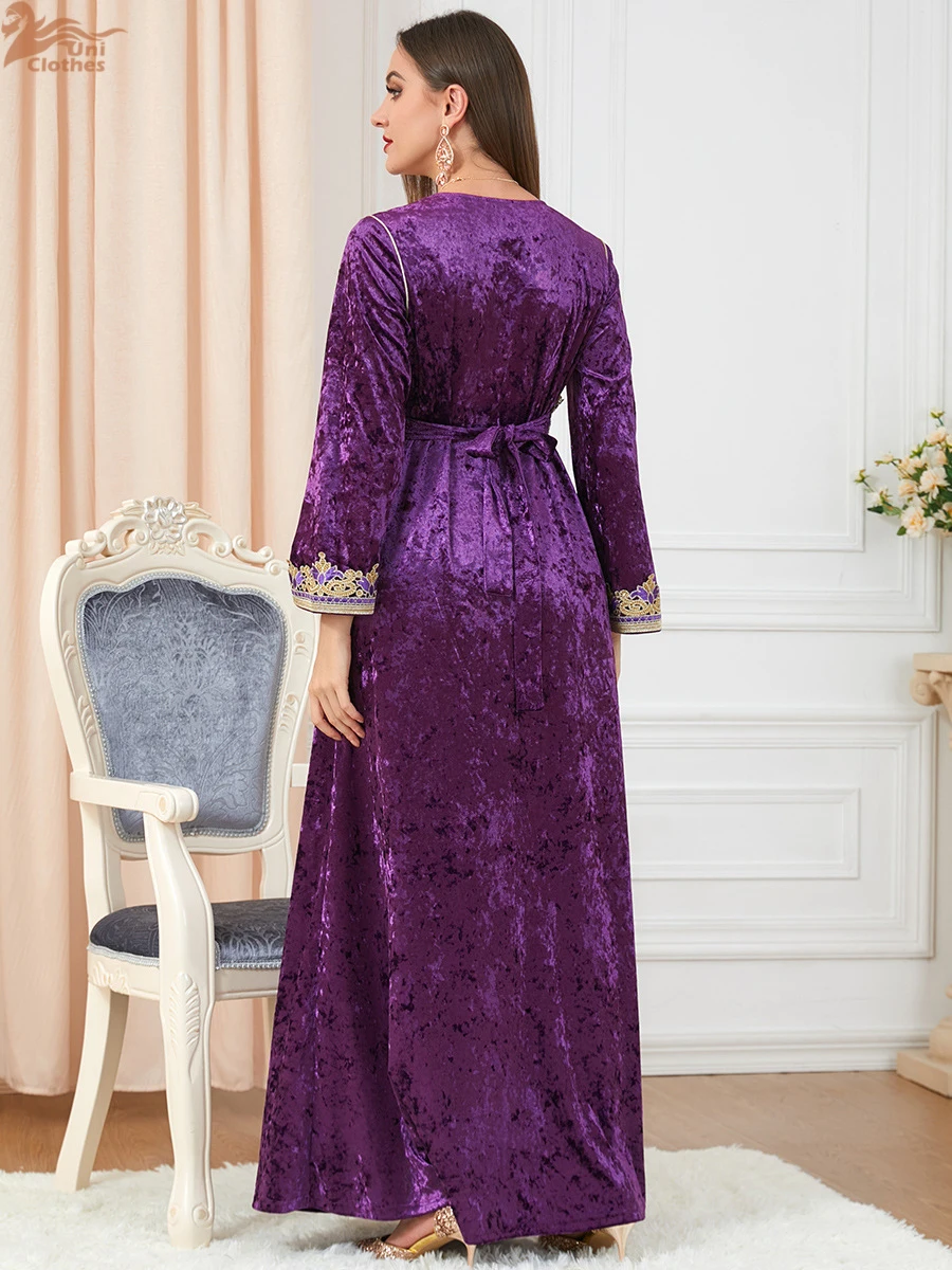 Abaya-Robe longue en velours pour femmes musulmanes, dentelle, maxi, Turquie, golfe Jalabiya, Dubaï, fête de l'Aïd, caftan, Maroc, soirée