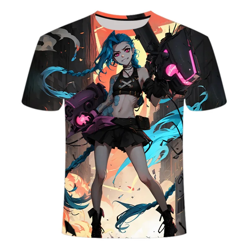 T-shirt à manches courtes pour hommes et femmes, haut à col rond, t-shirts Streetwear décontractés, mode Hip Hop, impression 3D Anime, Arcane League Jinx Graphs, été