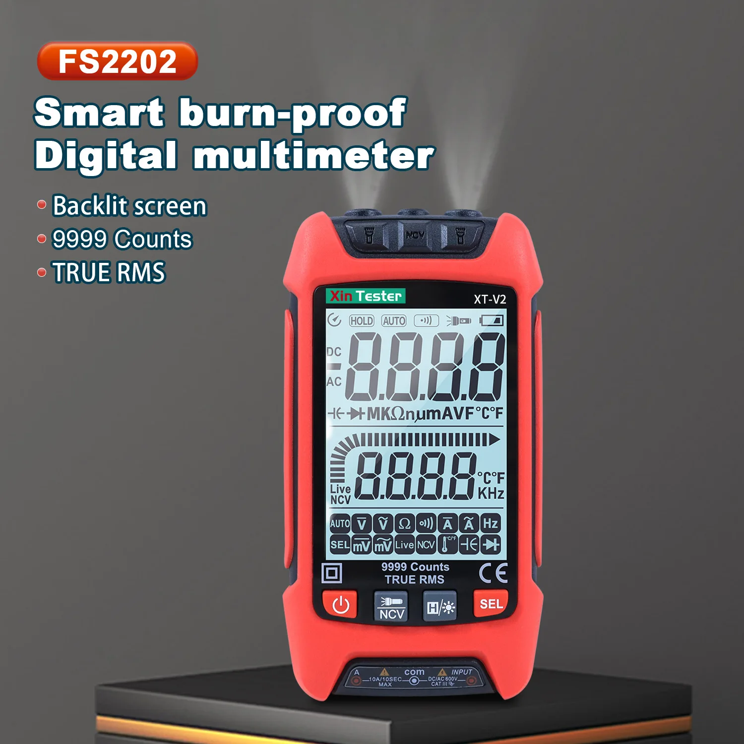 Xin Tester Digital 9999 Counts TRUE RMS Meter Auto Range NCV Resistance Capacitance Multimeter Current Voltage Tester