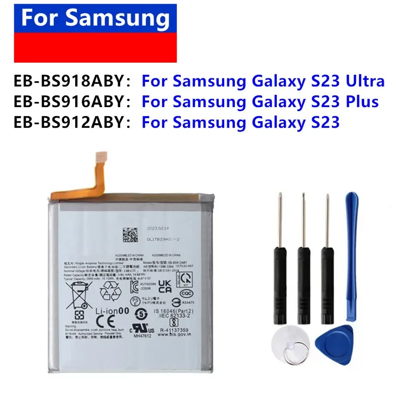 

New Battery EB-BS918ABY EB-BS916ABY EB-BS912ABY For Samsung Galaxy S23 Ultra SM-S918B S23+ S23 Plus SM-S916B S23 + Free Tools