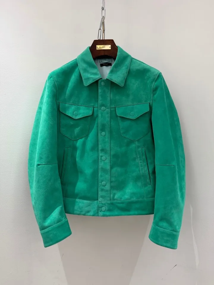 TF Men Suede Sheepskin Blend Jacket 2026 New Turn Down Collar Multi Pocket Vintage Workwear Soft Coat