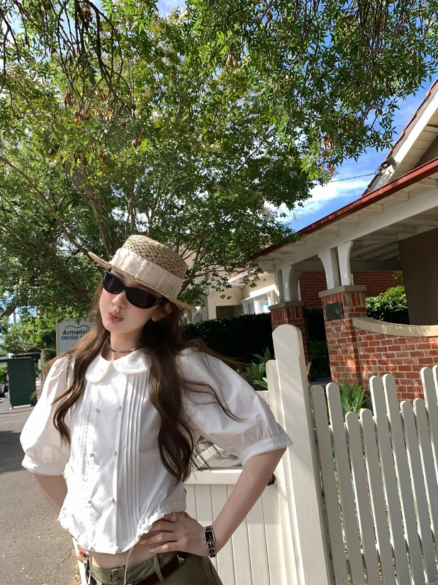 

Белая рубашка из чистого хлопка с рукавами-фонариками и детским воротником, средней длины рукава, на пуговицах, для женщин, в деловом стиле, весна...