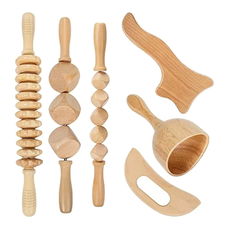 6Pcs Wood Therapy Massage Tools,Wood Therapy Kit,Wooden Massager Kit For Anticellulite And Body Sculpting