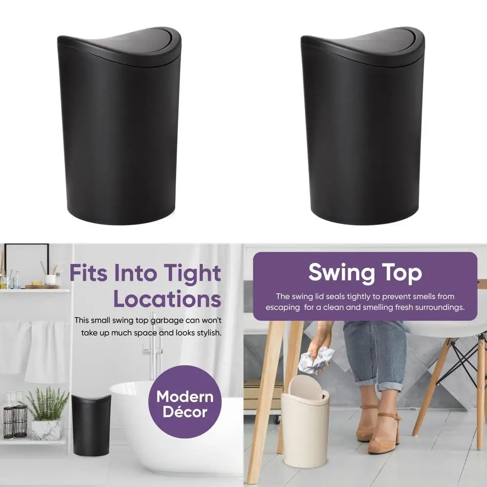 

Compact 1.5 Gallon Matte Black Trash Bin with Swing Lid for Home and Office Use