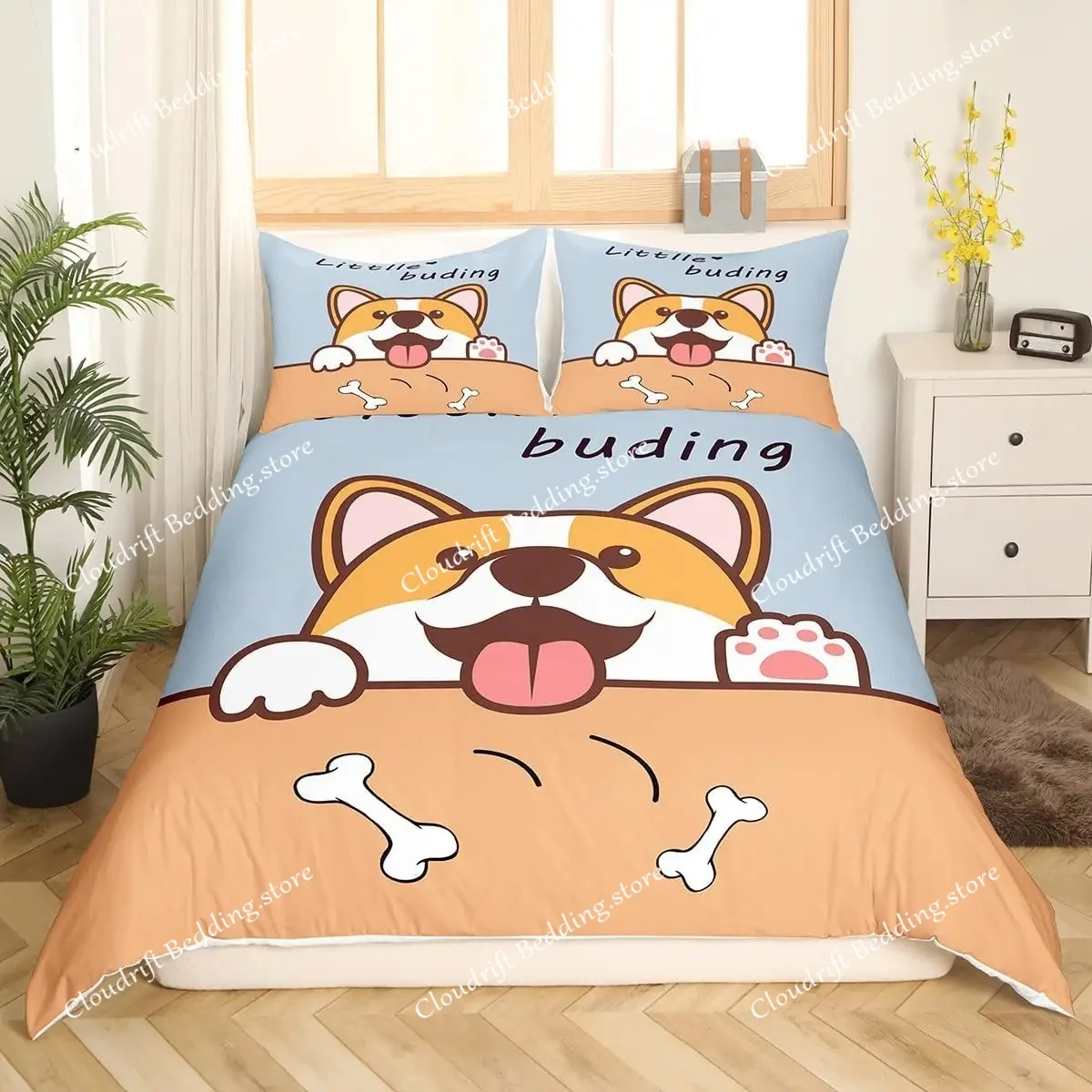 

Corgi Duvet Cover Set King Queen Size Polyester Comforter Cover For Kids Boys Girls Bedding Set With Pillowcase Cute Kawaii Dog