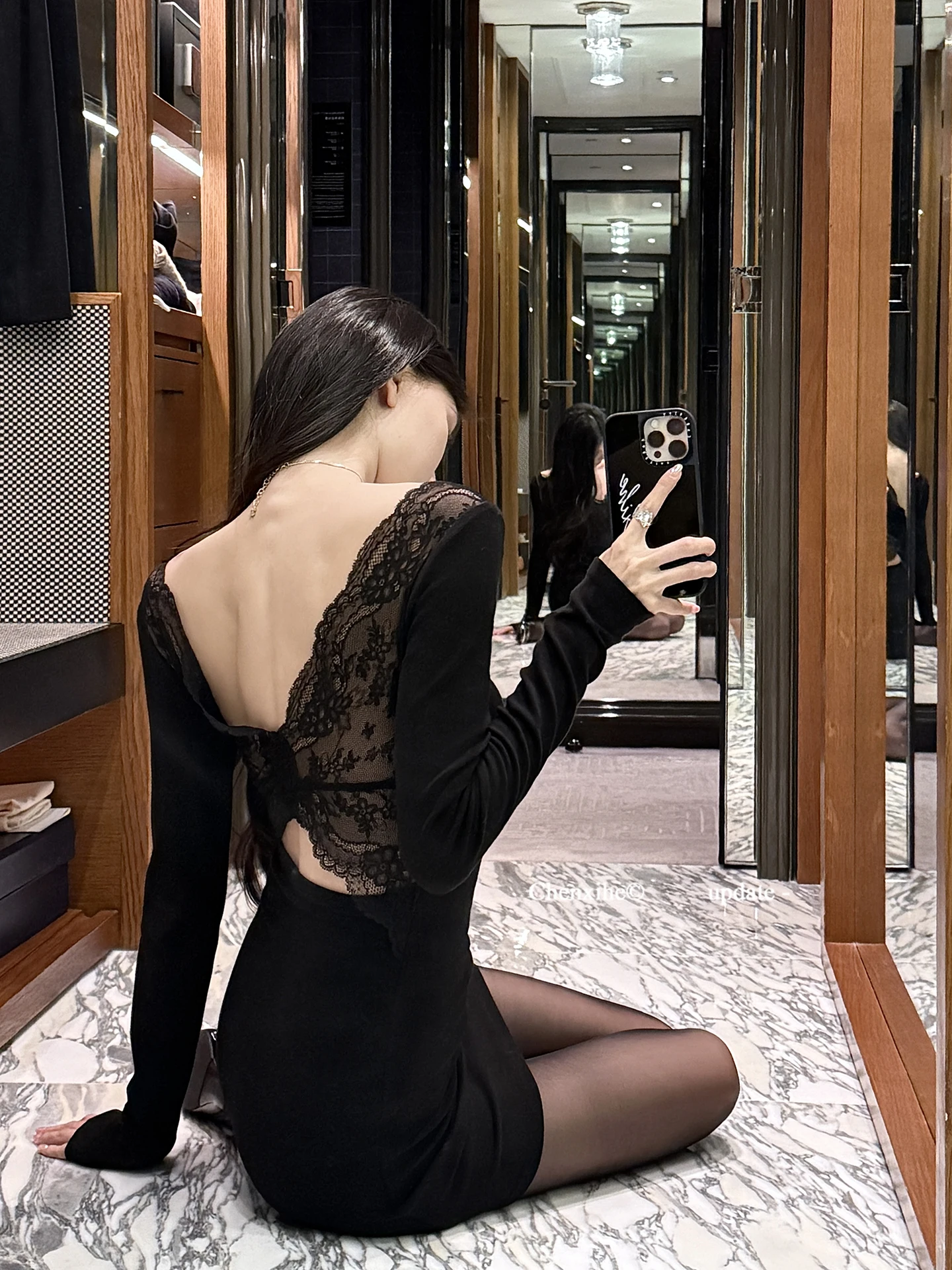 

He Chenxi Bla Slimming Sexy V-ne Bal Lace Splice Svel Dr Ladylike Aosphere Queen Sle Long Sve A-line...