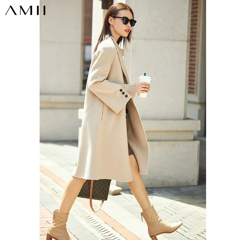 AMII Minimalism New Double-sided Woollen Coat 2026 Winter 100% Wool Vintage Commuter Office Lady Loose Warm Jackets 12140912