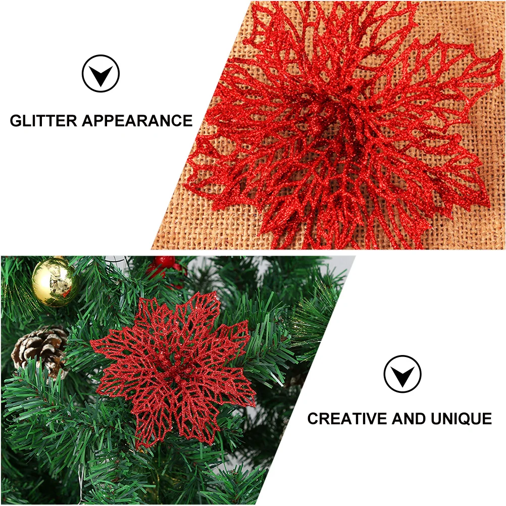 

12Pcs Christmas Flower Ornaments Artificial Glitter Flower Pendant Hanging Decor for Xmas Tree Party Festival Decoration